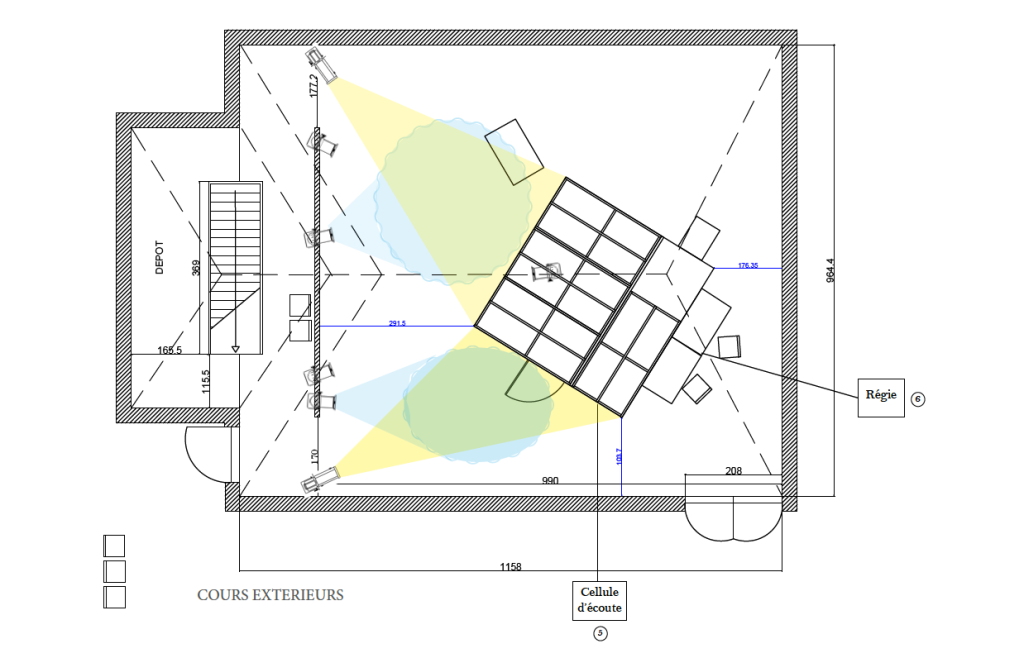 Plan de la cellule et de l'installation lumière — Laboratoire de l'écoute #1 © Laurine Firmin