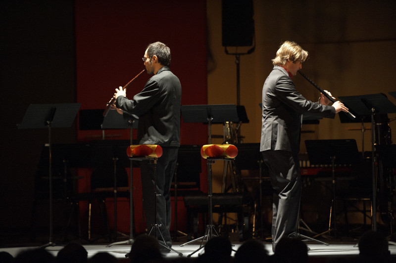 Valentin Garvie et Sava Stoianov jouent "Two Cornetti for Valin Garvie" de Benedict Mason © Philippe Stirnweiss